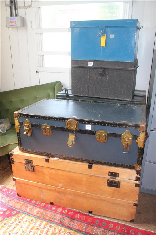 6 tin and wooden trunks